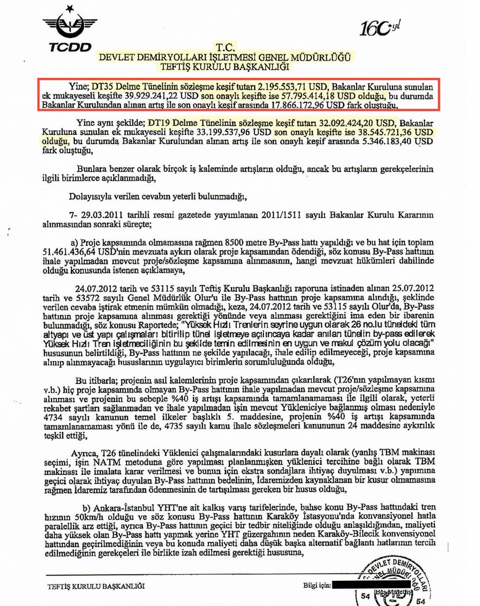 TCDD Ankara-İstanbul Demiryolu hattında,DT-35 Tüneli yapımındaki büyük vurgunu tespit ettik ⬇️

Sözleşme keşif tutarı: 
2.195.553,71 USD

Şirkete ödenen tutar:
57.795.414,18 USD

Aradaki fark⬇️
26 Kat!

Şirket: 
IC İçtaş, Cengiz İnş., CRCC, CMC

Kaynak:TCDD Teftiş Kurulu Raporu