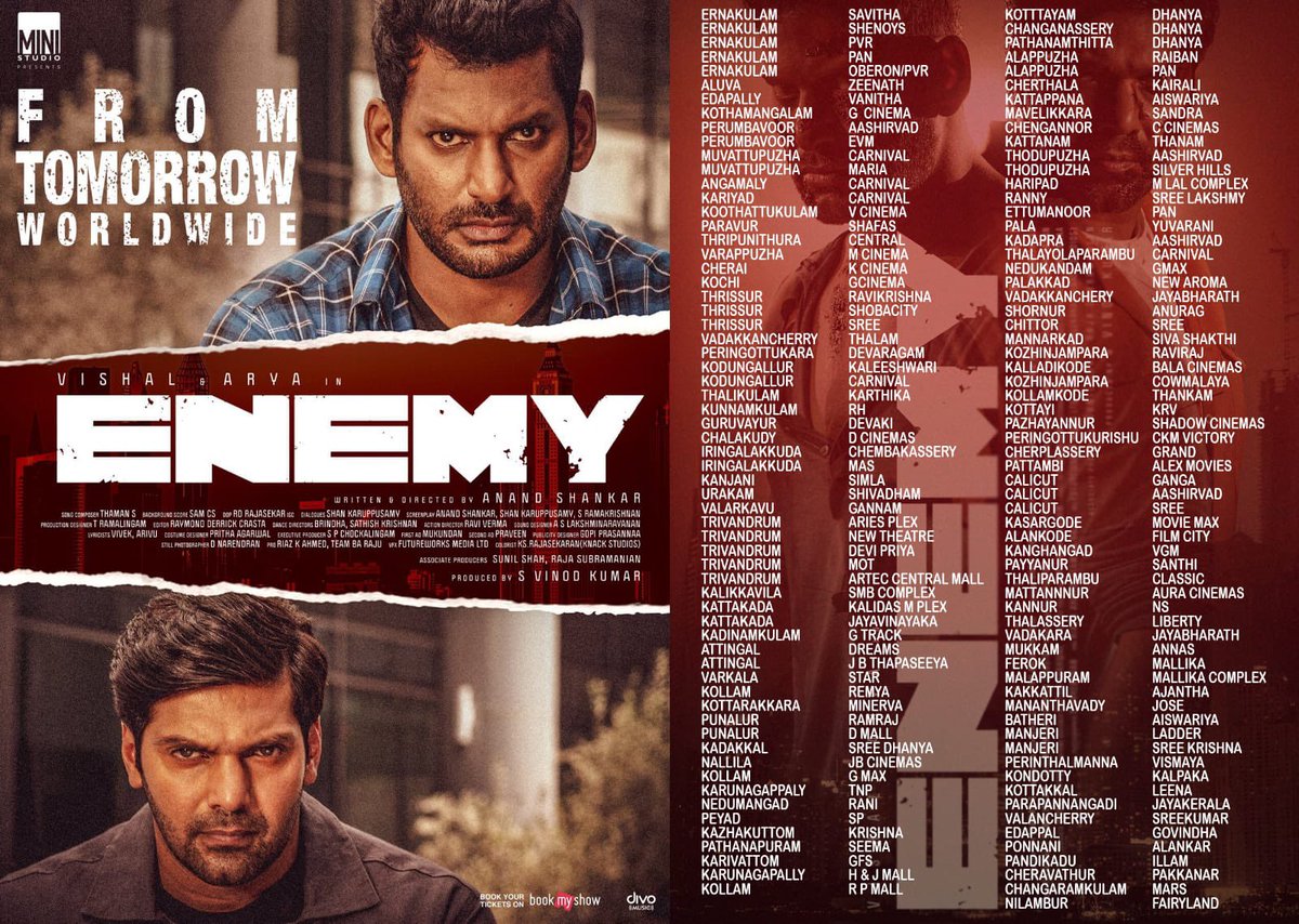 gowri_gal's tweet photo. #EnemyDeepavali #EnemyFromToday 
#Kerala Theatre List 🌴🌴

#vishal @VishalKOfficial @arya_offl @prakashraaj @anandshank @vinod_offl https://t.co/4xR2dD7G7v