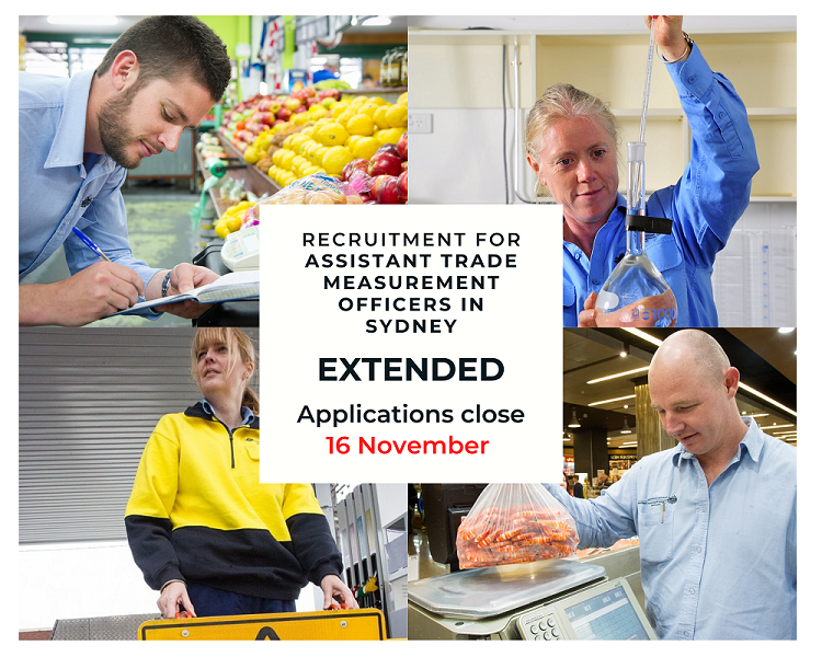 NMIAustralia's tweet photo. Recruitment for three Assistant Trade Measurement Officers in Sydney has been extended. Apply by 16 November!
https://t.co/hhnRyCAFiL

#RecruitingNow  #TradeMeasurement https://t.co/CFLEIrt8Ha
