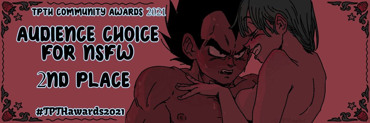 fanfictina18's tweet photo. TYSM for voting for this year's @TPTH_Community awards!

Saiyan's Creed won 1st for FIRST KISS https://t.co/sGQXumt6Bi

Countlessly Conquered won 1st for SCI-FI https://t.co/RwXpUSDA5Q

365 Days won 2nd for NSFW
https://t.co/n7HuXq3ZAs

Will be back soon w/ a new fic~ #vegebul ❤ https://t.co/464aNDaW7P