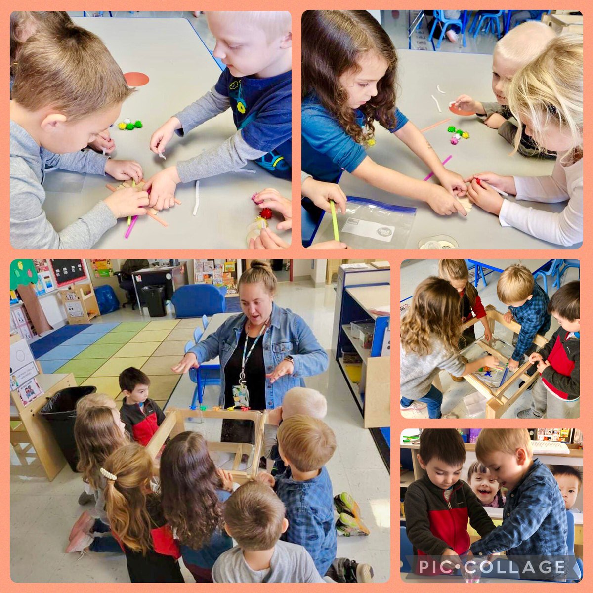 CarlenaSheeran's tweet image. Katie Welch’s #HCSPreschool students @CreeksideCubs1 read “Five Little Speckled Frogs” &amp;amp; tried to build a vehicle to get the frogs from point A to Point B.🐸 They worked together to build different designs. Our #TinyEngineers worked smart!🛶#TeacherAllison #STEAM #HandsOn