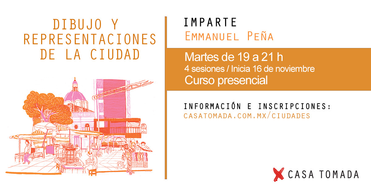 SOLO ESTA SEMANA: 10% de descuento en la inscripción al taller PRESENCIAL 'Dibujo y representaciones de la ciudad', que impartirá #EmmanuelPeña en nuestra librería. 

Cupo limitadísimo, medidas sanitarias. Información e inscripciones en: casatomada.com.mx/ciudades