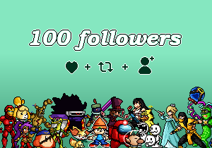 yammy16160's tweet photo. So we did it, thanks for the 100 followers, for the occasion I will make a pixel art to 3 lucky people, to enter you have to follow me, retweet and give a like to this post. the winners will be announced at the end of the month  #pixelart #pixelartist #games https://t.co/TnqZTwQ3i8