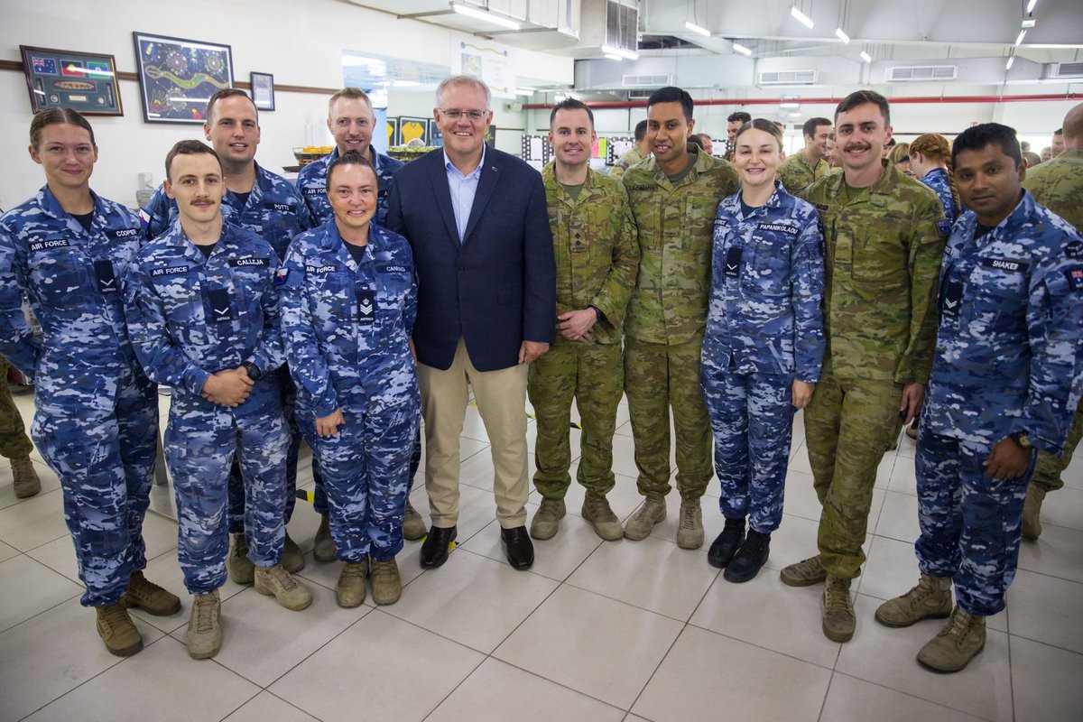 PM @ScottMorrisonMP visited Australia’s main operating base in the Middle East to visit ADF personnel deployed on Operation ACCORDION and hear about their experiences from the recent Afghanistan evacuations @DeptDefence @ADF_MiddleEast @AusAirForce