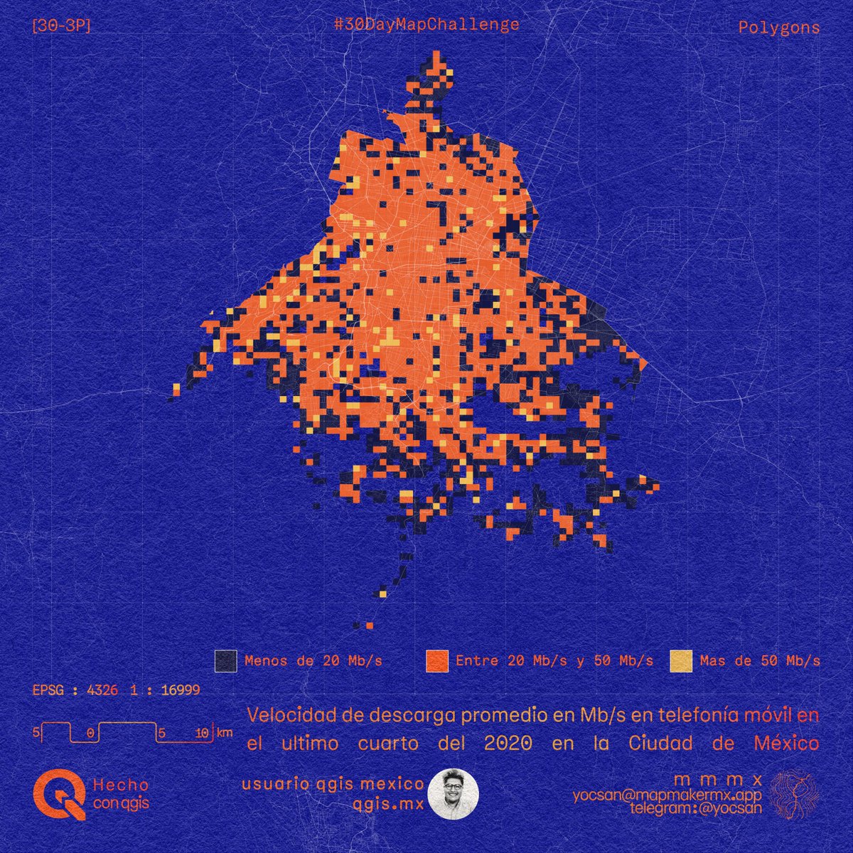 _yocsan_'s tweet image. #30DayMapChallenge || Día Tres: Polygons
"Velocidad promedio de bajada en mb/s  en móviles en la CDMX"
Fuente de datos: 
@Speedtest 

Hecho con: 
@qgis 3.16 + @affinitybyserif