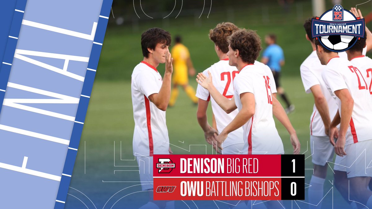 NCAC's tweet photo. 2021 NCAC Men’s Soccer Tournament 
Semifinal Round 

Final:
3️⃣ Denison - 1
2️⃣ Ohio Wesleyan - 0

@BigRedSoccer advances to the NCAC men’s soccer tournament title game at Kenyon on Saturday! #NCACmsoc21 https://t.co/AH8EepwHrj