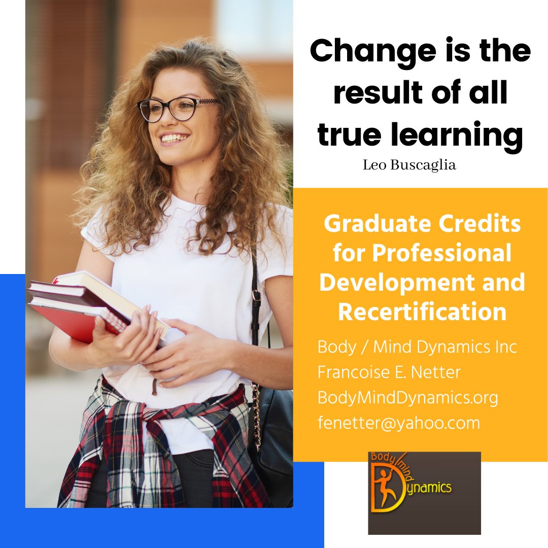 FrancoiseNetter's tweet image. We continue to offer weekly classes for educators to enhance their own lives and the lives of their students while obtaining graduate courses for Professional Development and Re-Certification. 

bodyminddynamics.org/educators

#BodyMindDynamics #Educators #graduate #recertification