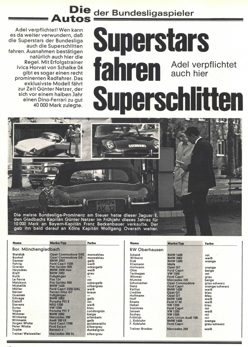 peterbahner's tweet image. Die #Autos der #Bundesligaspieler 1971.

Der lila Jaguar E von Wolfgang #Overath gehörte vorher #Beckenbauer und davor #Netzer