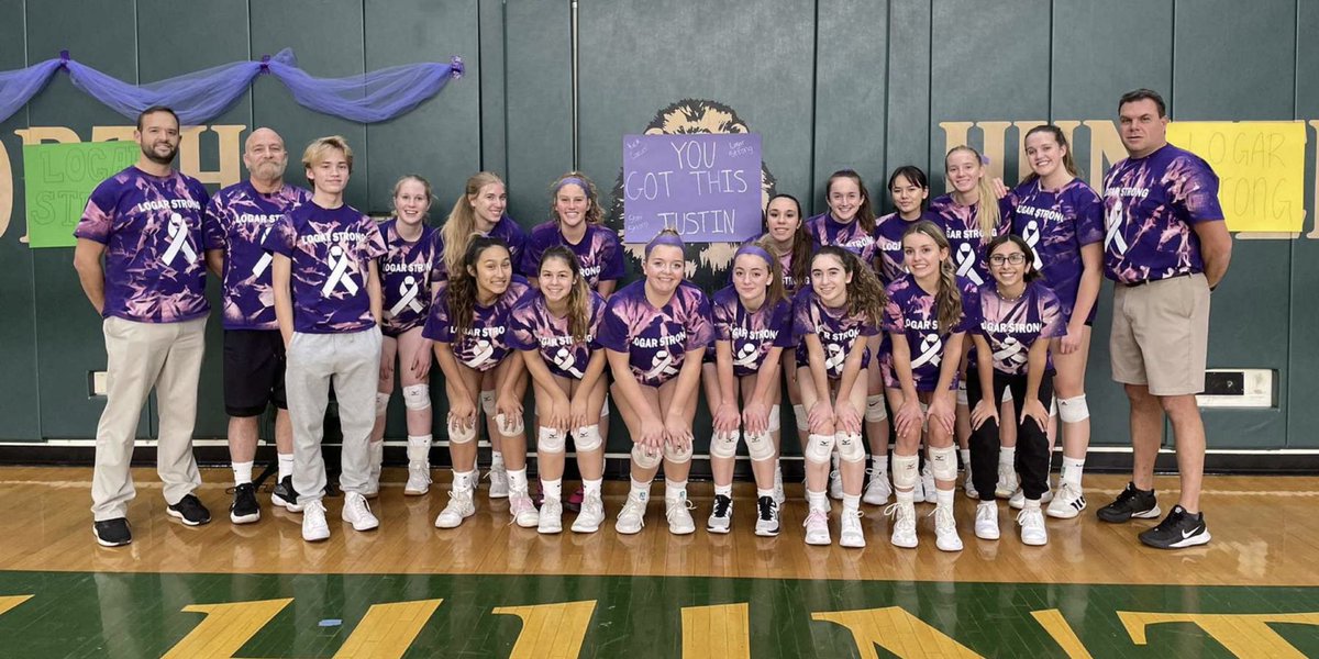 Today’s girls Volleyball state tournament WIN is dedicated to Justin Logar. Spike out cancer Justin! Your Pride stands behind you 🦁💜 #lions