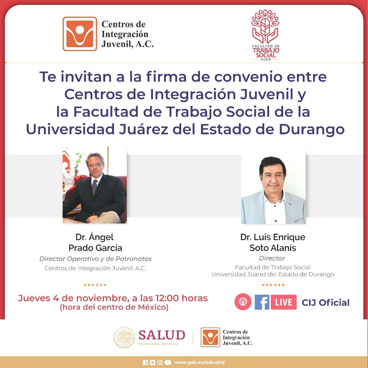 CIJ_Adicciones's tweet photo. Sigue la firma de convenio entre #CIJ y la facultad de trabajo social de la Universidad Juárez del Estado de Durango. 

🗓 4 de noviembre
⏰ 12:hrs. 
📲 #FacebookLive de #CIJ https://t.co/N5K0yKwW2d