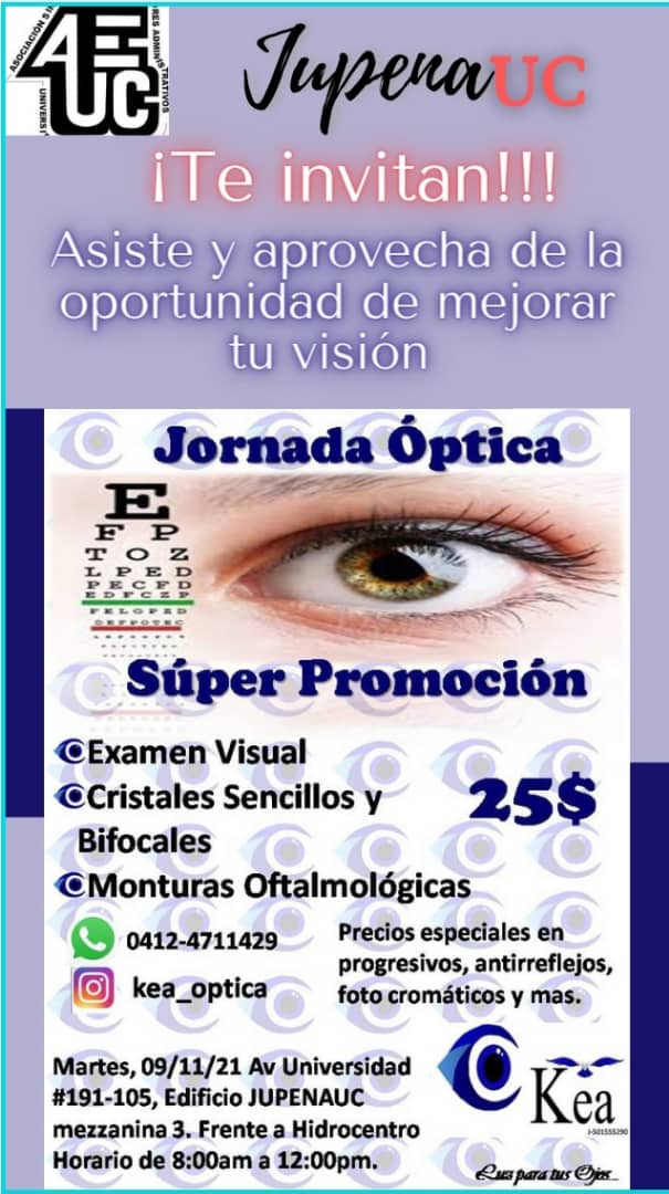 Jupenauc y Aeuc te invitan a una Jornada Óptica este martes de 8:00am a 12:00 pm.