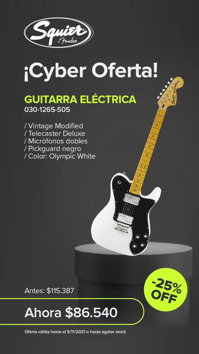 unpluggedmusic2's tweet photo. 🔥Llego él cybermonday🔥
.
.
Les dejamos estas imperdibles ofertas,momento ideal para cambiar tus instrumentos 
.
.
#cybermonday #music #musica #oferta #fender #squierfender https://t.co/CrghH5rynI