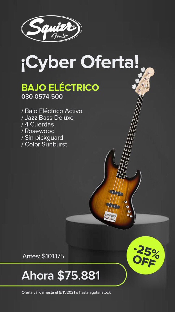 unpluggedmusic2's tweet photo. 🔥Llego él cybermonday🔥
.
.
Les dejamos estas imperdibles ofertas,momento ideal para cambiar tus instrumentos 
.
.
#cybermonday #music #musica #oferta #fender #squierfender https://t.co/CrghH5rynI