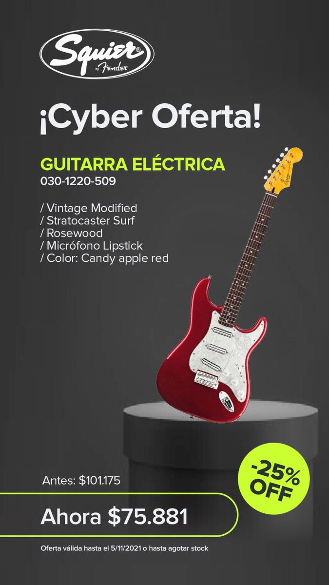 unpluggedmusic2's tweet photo. 🔥Llego él cybermonday🔥
.
.
Les dejamos estas imperdibles ofertas,momento ideal para cambiar tus instrumentos 
.
.
#cybermonday #music #musica #oferta #fender #squierfender https://t.co/CrghH5rynI