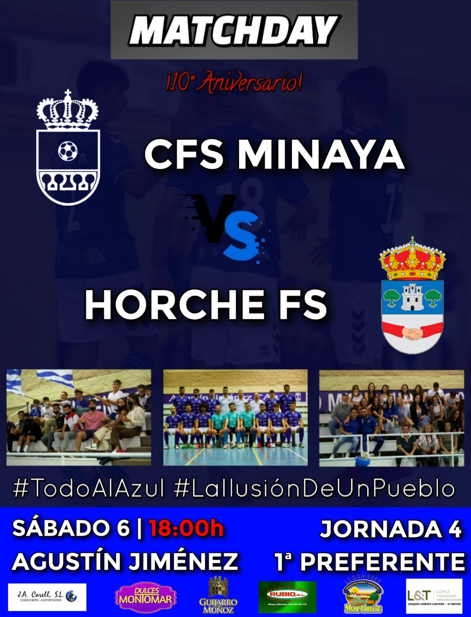 🗣️ ¡MATCHDAY! 💙

Este próximo SÁBADO nos visita el tercer clasificado, HORCHE FS.

Nuestros GUERREROS quieren seguir imbatidos en casa... ¡Necesitamos vuestro APOYO AFICIÓN!

📆 Sábado 6 de Noviembre
⏰ 18:00h

#TodoAlAzul #LaIlusiónDeUnPueblo #Volveremos