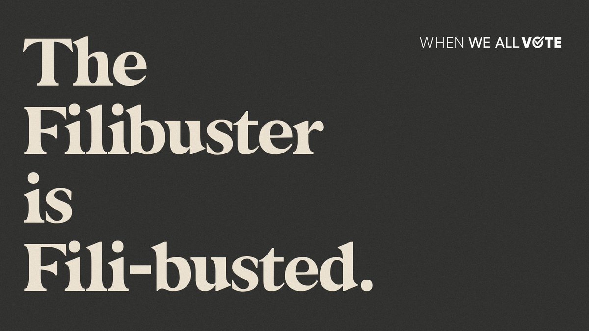 WhenWeAllVote's tweet photo. In spite of today's bipartisan vote, anti-democratic Senators again used the filibuster to 🛑 voting rights legislation—blocking debate on the #JohnLewisVotingRightsAct.

✅ We're tired
✅ We're frustrated
❌ We're not giving up

It's time to reform or eliminate the #Filibuster. https://t.co/TIROoVKxgd