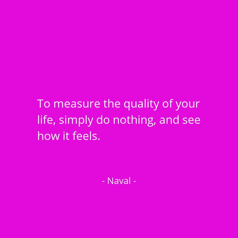 navalboard's tweet photo. To measure the quality of your life, simply do nothing, and see how it feels. @naval https://t.co/ej4vJwlrMt