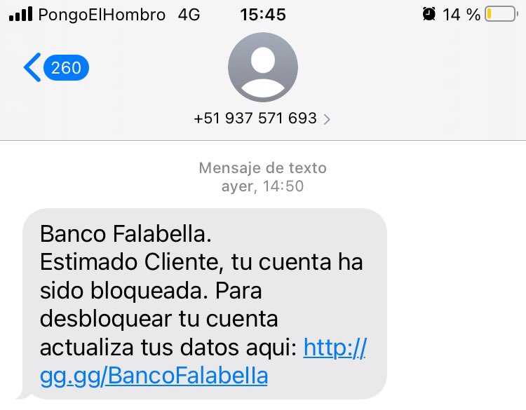 ocram's tweet photo. dos semanas en el Perú y no hay día que no me llegue un mensaje de estafa https://t.co/FlESYkqYgR
