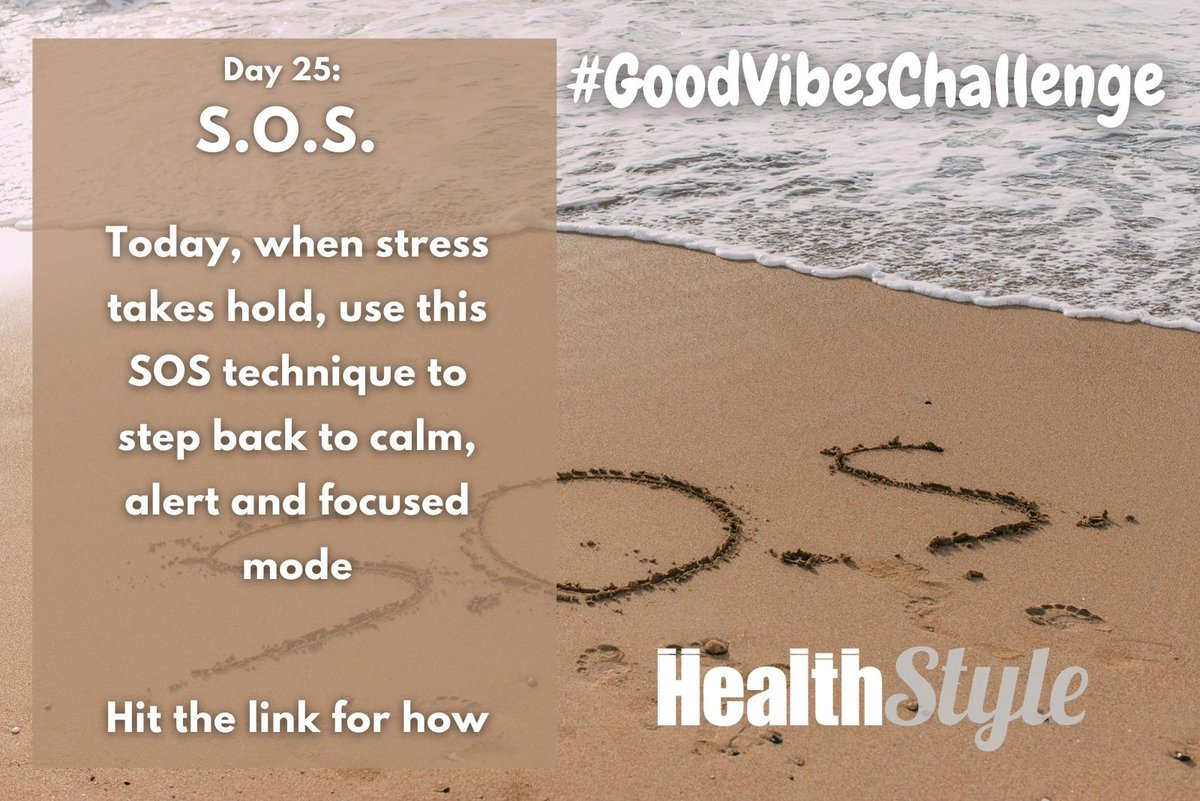 HealthStyleOz's tweet photo. #GoodVibesChallenge: Day 25. #Stress SOS

Today, when you hit the #stresszone use the SOS strategy to step back to #calm

Hit the link for how: https://t.co/SqwRfkhme3

#GoodVibesOnly #stressmanagement #fightorflight #mindful #mindfulness #meditate #breathe #mentalhealth https://t.co/WmRRnpGxah