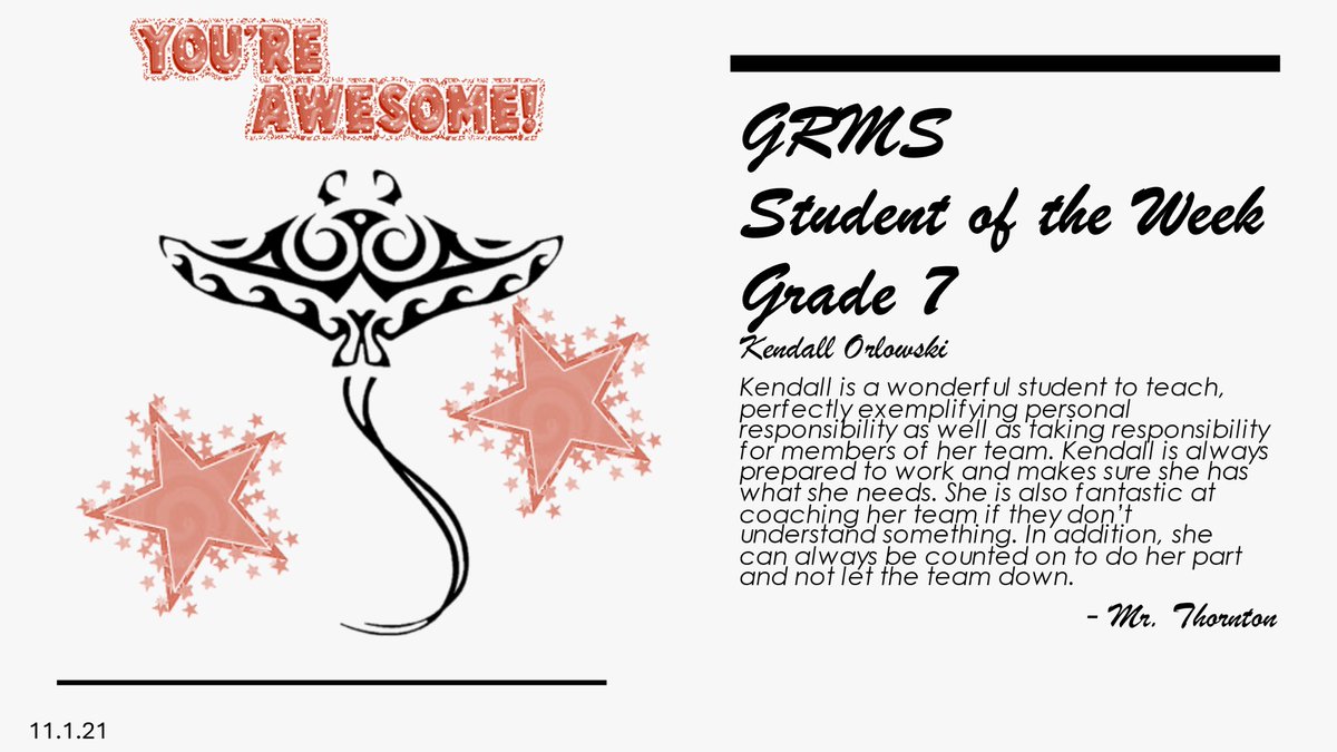 GambleRogersMS's tweet photo. Please join us in celebrating this week are students of the week are: 

Zachary Hess (6th grade nominated by Mrs. Ziecheck)

Kendall Orlowski (7th grade recommended by Mr. Thornton) 

Evelyn McManus (8th grade recommended by Mrs. Leitner.) https://t.co/2IpcPp8GGR