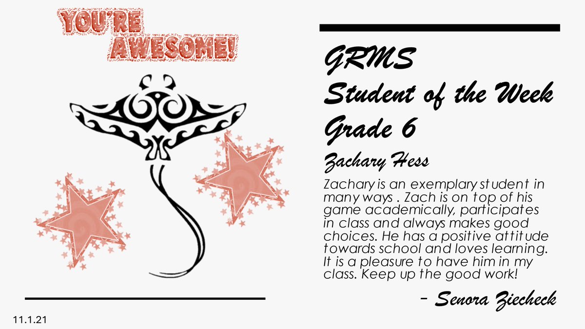 GambleRogersMS's tweet photo. Please join us in celebrating this week are students of the week are: 

Zachary Hess (6th grade nominated by Mrs. Ziecheck)

Kendall Orlowski (7th grade recommended by Mr. Thornton) 

Evelyn McManus (8th grade recommended by Mrs. Leitner.) https://t.co/2IpcPp8GGR