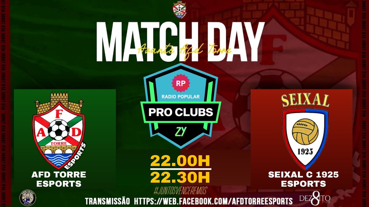 🏆⚽🎮 DIA DE JOGO 🎮⚽🏆

A nossa equipa entra hoje em campo para dois  jogos a contar para a competição da Esportzy.com   patrocinada pela Radio Popular  ,frente a equipa SEIXAL C 1925 ESPORTS, partidas que iremos fazer de tudo para trazer as duas vitórias.