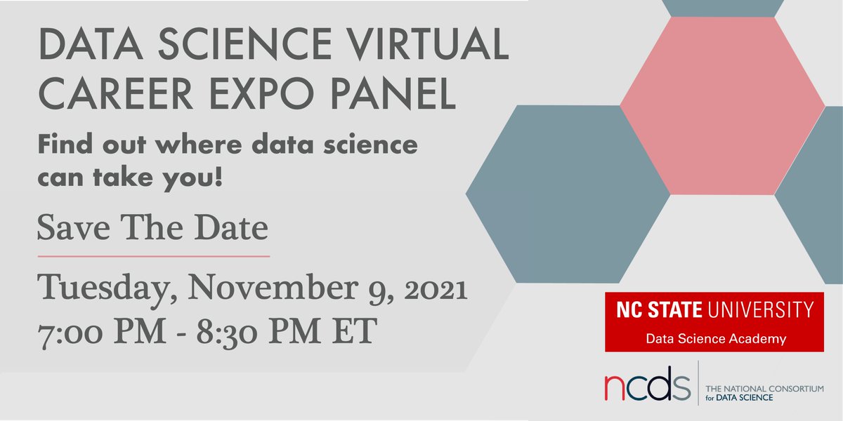 NCState_DSI's tweet photo. Please Join Data Science Academy and NCDS for the Data Science Career Fair Nov. 9,2021. Use this link to register: https://t.co/FK5sIzcfvJ
Website: https://t.co/6zV3L5QvpJ https://t.co/LqQV2j1aya
