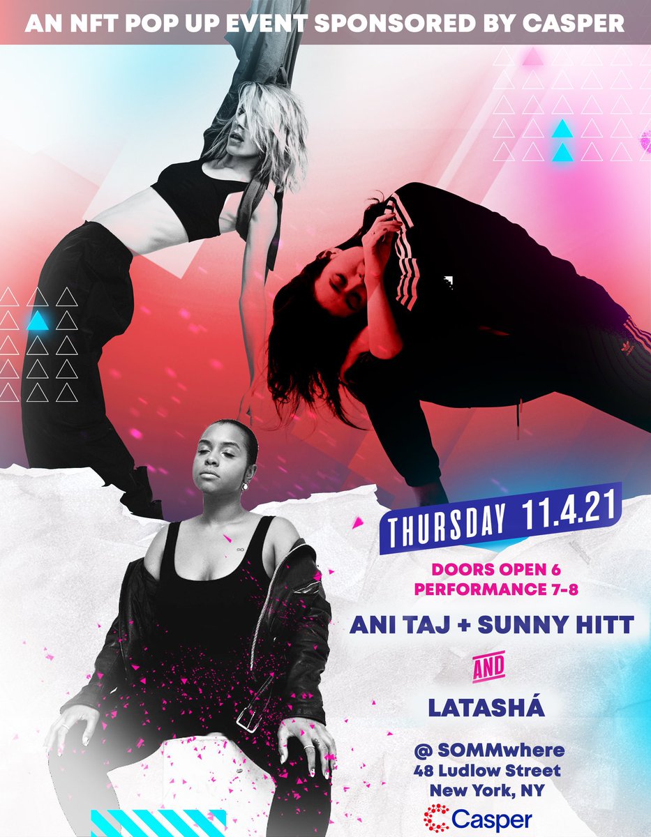 for all the homies whose been asking! 

Tomorrow pull up and vibe w. me , <a href="/TheDanceCartel/">Ani Taj</a> + @HittSunny for <a href="/Casper_Network/">Casper</a>! ✨

eventbrite.co.uk/e/nft-pop-up-e…