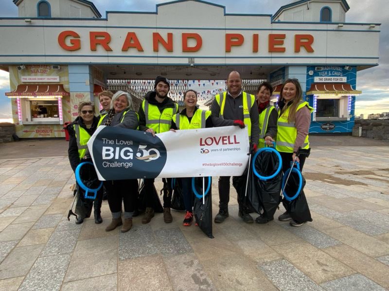 howell125's tweet photo. As part of our #big50Lovellchallenge Lovell Partnerships Ltd volunteers from the South West &amp; South Wales region joined up with Abri Group volunteers to litter pick from our  Foxglove Meadows development to the Weston  Grand Pier. It took over 11,000 steps and we filled 20 bags! https://t.co/nYhar5ByBq