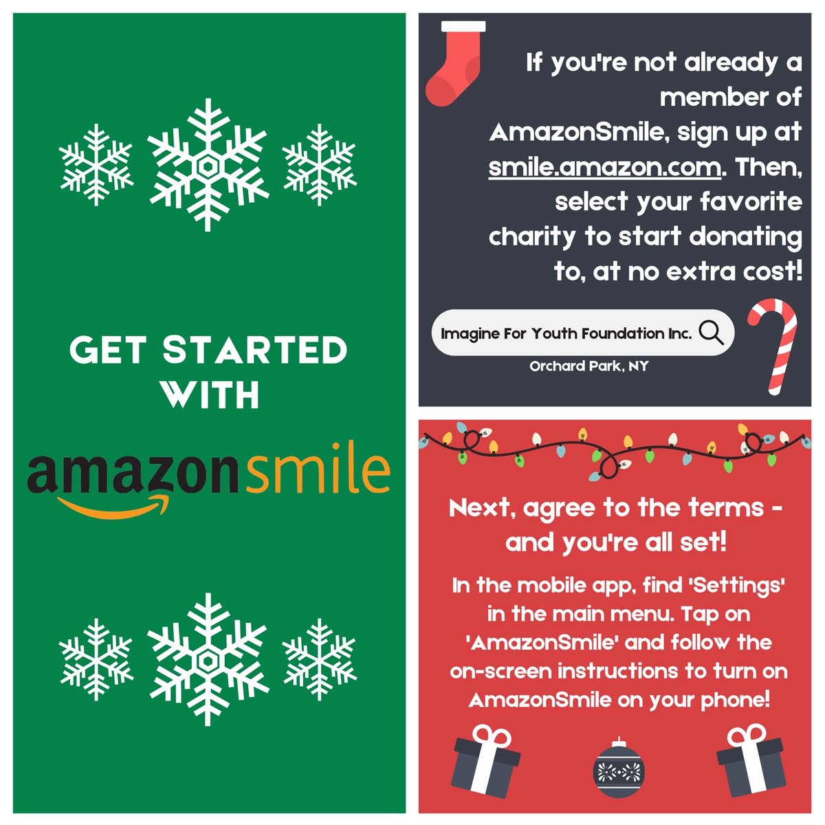 IMagINeForYouth's tweet photo. If you’re shopping online this holiday season, we want to remind you that you can help support Imagine at no extra cost! 

Each time you place an Amazon order with Amazon Smile activated, you can donate 0.05% of your purchase to your favorite organization. 

Here’s how: https://t.co/6HOM0GfauD