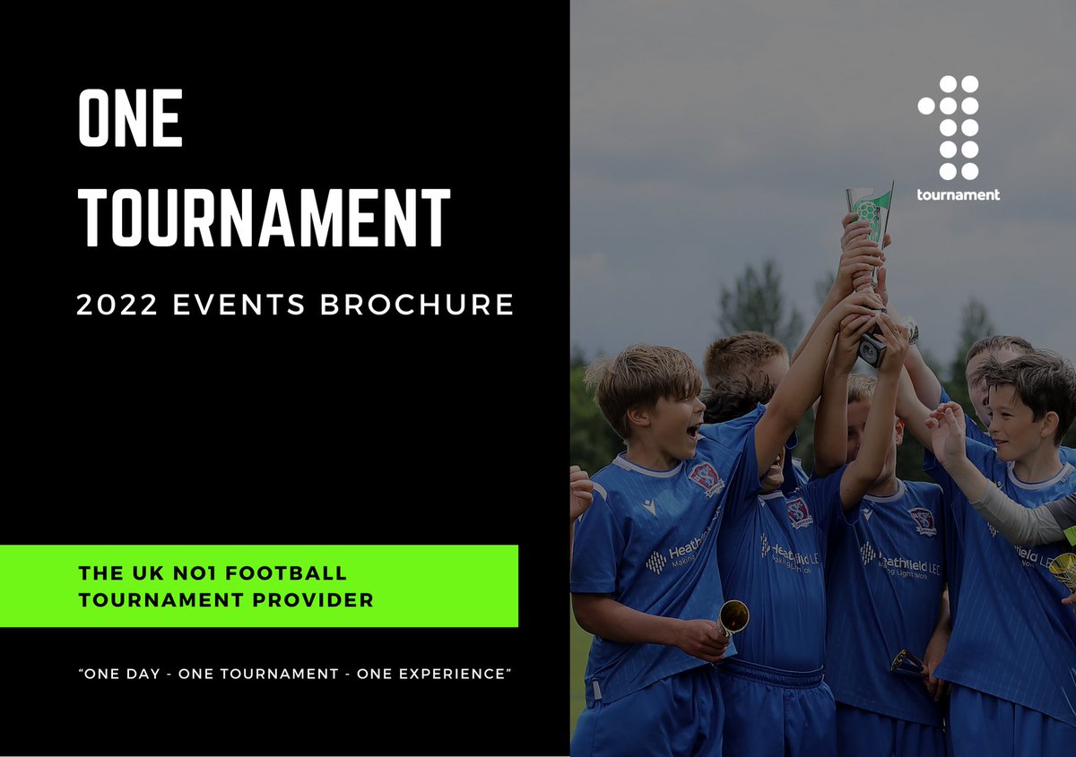 FOOTBALL TOURNAMENT  | 2022  | BROCHURE 

Step 1- Download our 2022 Brochure and see every <a href="/one_tournament/">One Tournament 2025</a> event, age group, format, KO time, venue and price on one document.

Link 👉 ow.ly/XmZK30rZlfm

Step 2- Visit our website and book on 🙏🏼

Step 3-  Be a legend and RT