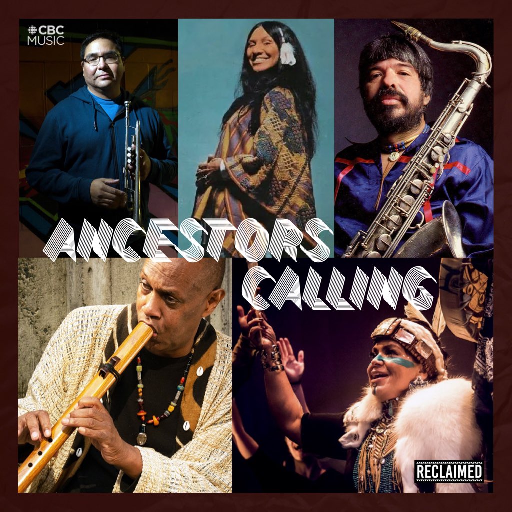 CBCReclaimed's tweet photo. From jazz and funk, to powwow rock and trip hop, hear the sounds of Ancestors Calling. Featuring Indigenous music from @DOCHERRY @BuffySteMarie @chuckcmusic @Tlingit_Drummer @Khu_eex &amp; more

🎵 6PM Wednesday @CBCMusic

📻 Listen live &amp; On Demand at https://t.co/WSTHQVIrm0 https://t.co/nweeZYp3mO