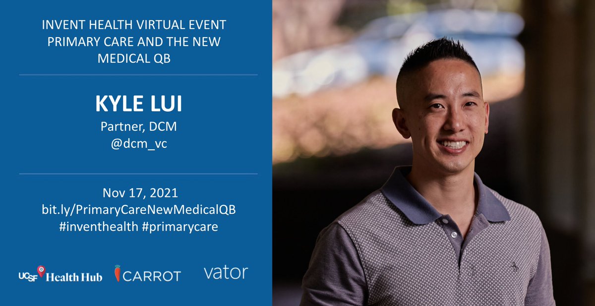 Next week, @kylelui and other industry leaders will discuss disrupting #primarycare, the #NewMedicalQB,  and what #vcs are financing.

Don't forget to register for #InventHealth's Virtual Event happening on November 17: bit.ly/PrimaryCareNew…