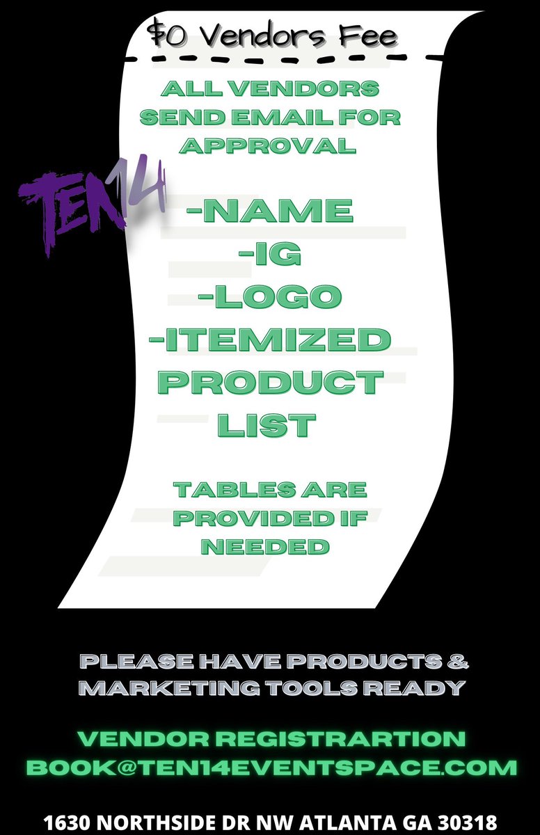 Ten14Events's tweet image. THIS SUNDAY COME :::
Smoke 💨 &amp;amp; Shop 🛍 with us @ten14events ‼️ 

$0 VENDOR FEE 

All Vendors Send Email For Approval : 

View Second Slide for more information on how to become a vendor