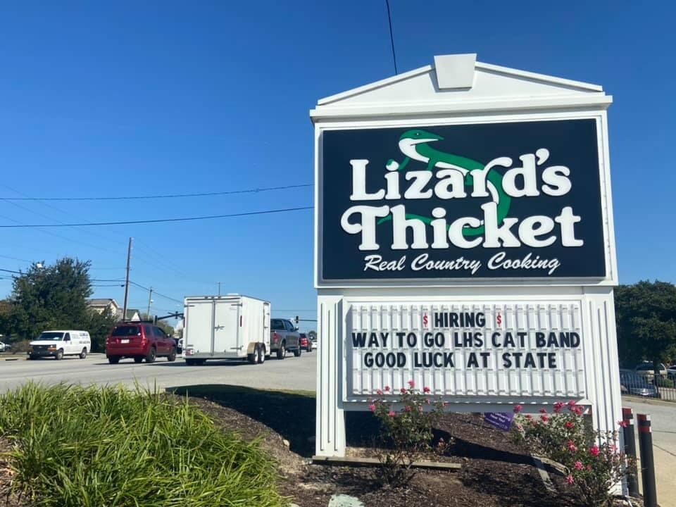 LHSCatBand's tweet photo. We are so excited to see these signs popping up all over town!! The support from our community means so much as we head to the 5A state competition on Saturday! #GoCatBand https://t.co/Yi3FBo05Bq
