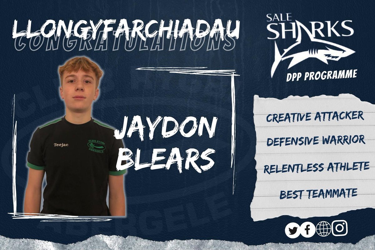 💚💪 LLONGYFARCHIADAU / CONGRATULATIONS! 💪💚

A massive congratulations to Jaydon of Gele Under 15s who has been select to partake on the The Sale Sharks DPP Programme. 

All at Clwb Rygbi Abergele are delighted for him! 

#YmaOHyd