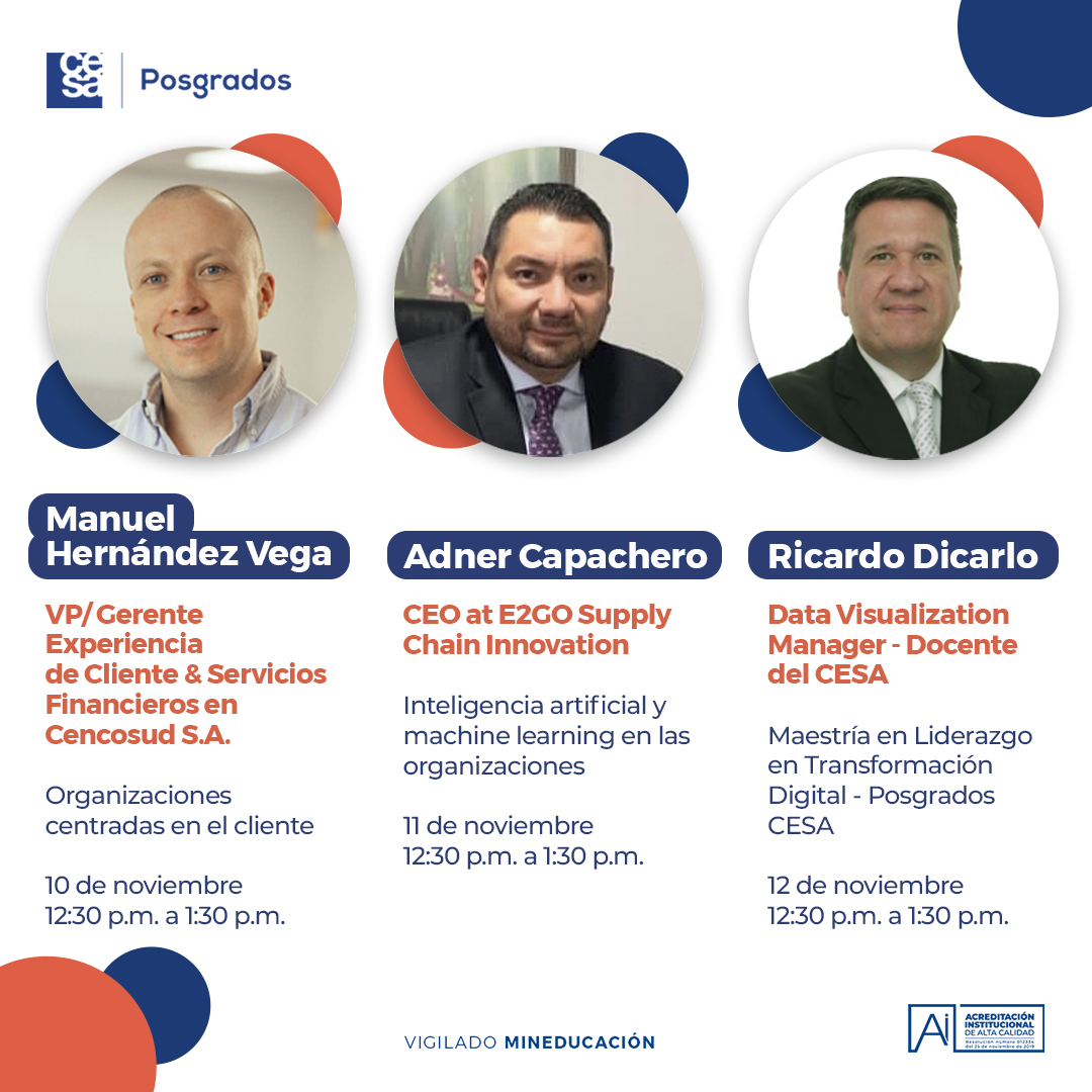 CESA_edu's tweet photo. Si te apasionan las nuevas tecnologías, no te pierdas la Semana de la #TransformaciónDigital del CESA. Del 8 al 12 de noviembre, expertos hablarán sobre cultura, operaciones y tecnología. 
📲 Conéctate aquí: https://t.co/nKWLPQVeB9 
#ProgresoProfesionalCESA https://t.co/I24k3rAzOs