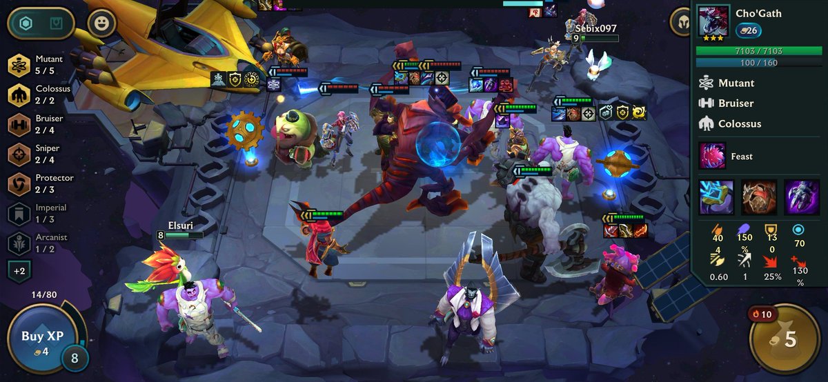 Elsuri313's tweet photo. First day of new set and 7000 HP Chogath. Mutants had 66% of double hitting and everytime mutant s got lvl 2, they received a bonus effect that stacked

#TeamFightTactics #TFT https://t.co/ODUImPrwJG