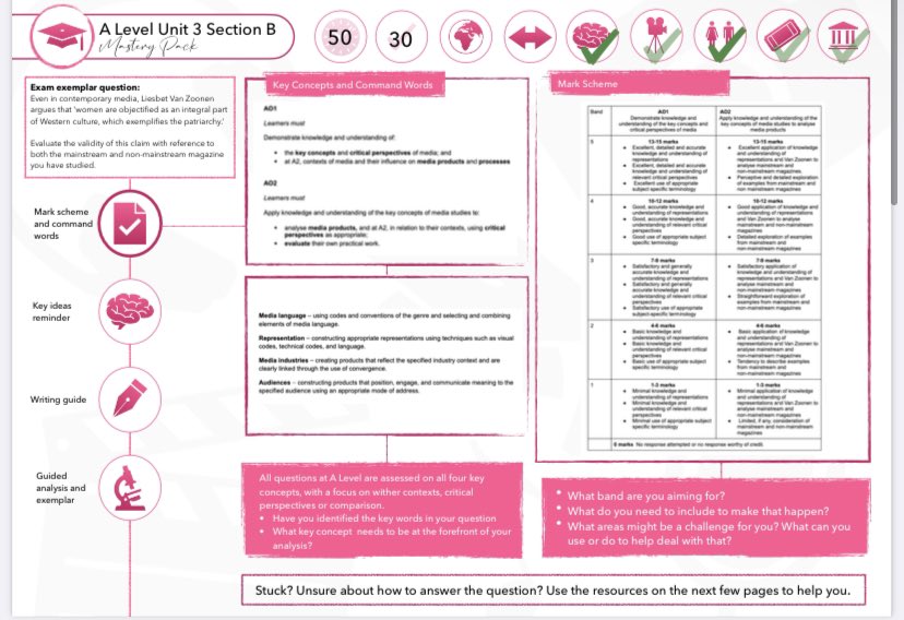 StCyresMedia's tweet photo. In our first week back, Y13 have been exploring Van Zoonen’s feminist writings in the context of magazines using our mastery packs #mediastudies #scaffolding #everyonecansucceed #stcyreschat https://t.co/9ajVcgEsYC