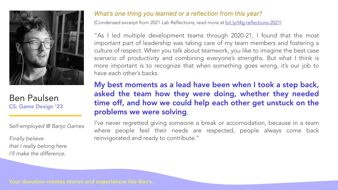 tech4good_ucsc's tweet image. "When you think teamwork, you imagine combining strengths. But what's more important is when things go wrong, it’s our job to have each other’s backs." — Ben Paulsen, 2021 Reflections. Support stories like these: bit.ly/3EivZTI #PublicInterestTech #give2UCSC @BaskinEng
