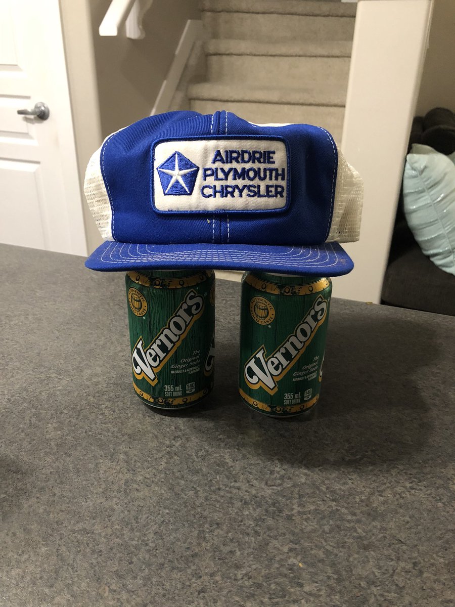 ThingsHatted's tweet image. Cans of Vernors Ginger ale wearing a vintage Plymouth Chrysler dealer hat. #trucker #car #truck #vernors @VernorsSoda #soda #pop #drink #MAMA2021 #Smoking #Wednesday  #Wednesdayvibe #wednesdaythought #WednesdayMotivation #Plymouth #chrysler @Chrysler