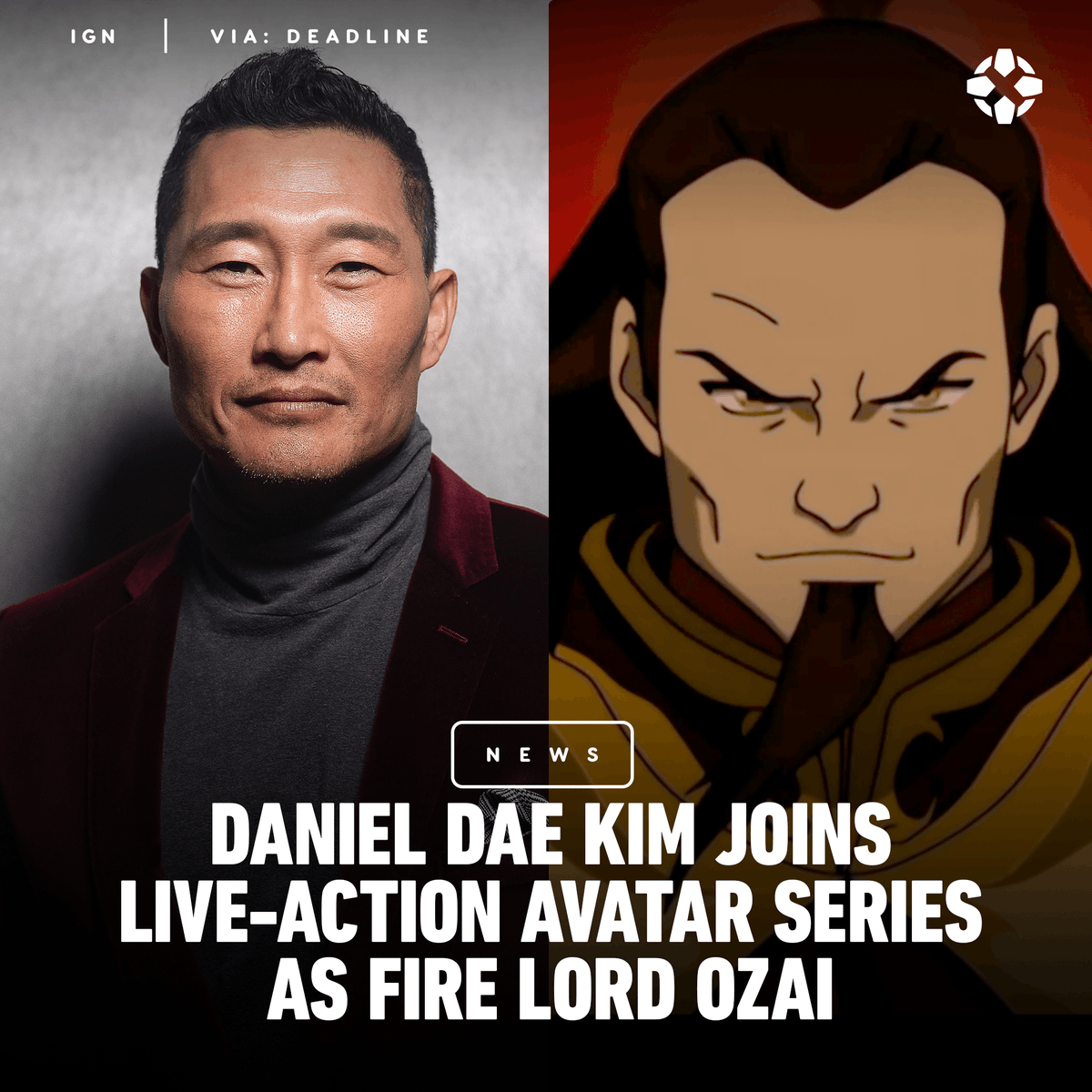 IGN's tweet photo. Daniel Dae Kim will play Fire Lord Ozai in Netflix’s live-action adaptation of The Last Airbender. https://t.co/hcAAtAo3Ua