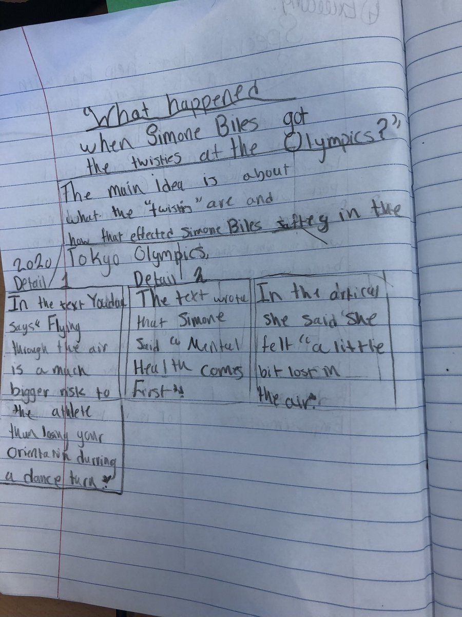 SDelormELA's tweet photo. Analyzing a nonfiction article about the amazing #simonebiles to identify the main idea &amp; supporting details! @CrecArtsMiddle1 https://t.co/yU1RmufyFi