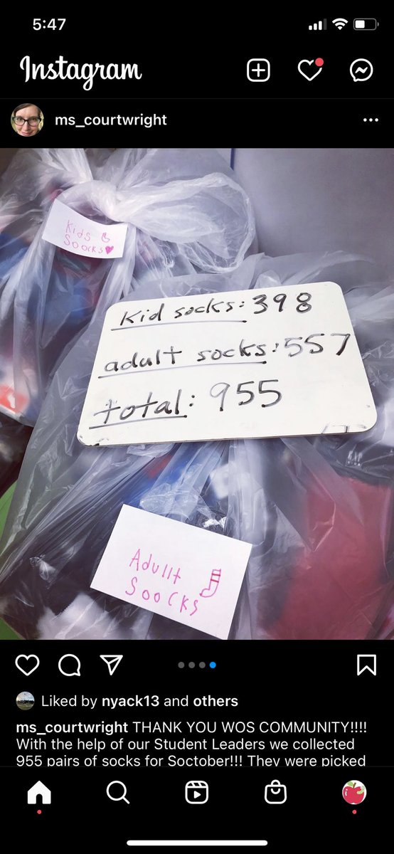 Via <a href="/RobinCourtwrig1/">Robin Courtwright</a> THANK YOU WOS COMMUNITY!! With the help of our Student Leaders we collected 955 pairs of socks for #Soctober! They will be distributed by the #NyackHomelessProject in #rocklandcounty. Thank you to everyone who donated!!! 🧦#wosstudentleaders