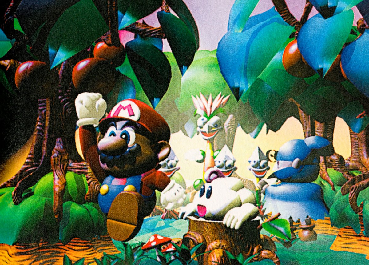 PSH_artarchive's tweet photo. Scans of two promo images for #SuperMarioRPG. Not the highest quality but the source may be the only available. Those graphics are very rare. https://t.co/bYXz8GlTbe