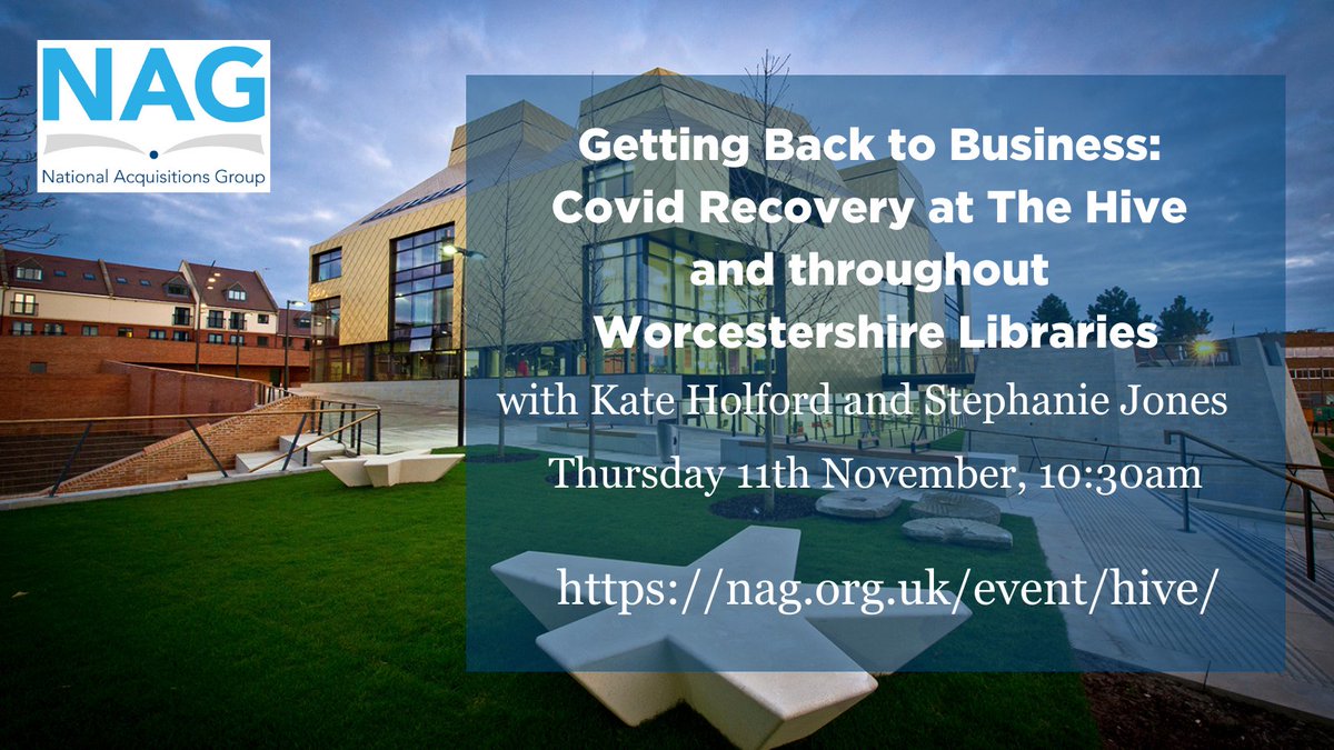 UKLibrariesNAG's tweet photo. FREE webinar for everyone in public libraries: 
Getting Back to Business: Covid Recovery at The Hive and throughout Worcestershire Libraries with Kate Holford and Stephanie Jones
Thur 11th Nov, 10:30am

https://t.co/dzSj9vz4Lx

@KateyHolford
@StephalexanderJ
#NAGWebinarWeek https://t.co/d8cgRp1ulP