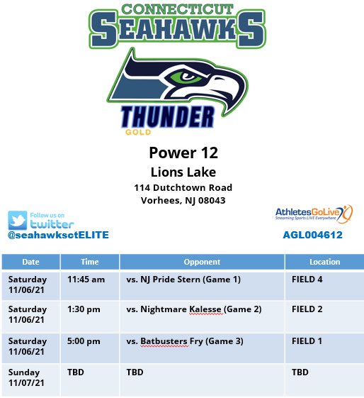juliakrijgsman_'s tweet photo. Here’s the schedule for this upcoming weekend at Power 12. I can’t wait to get on the field with my team!!!! @24Resto @seahawksctELITE @Frank_Lieto @thunderjam134 https://t.co/i7RHN7aSbl