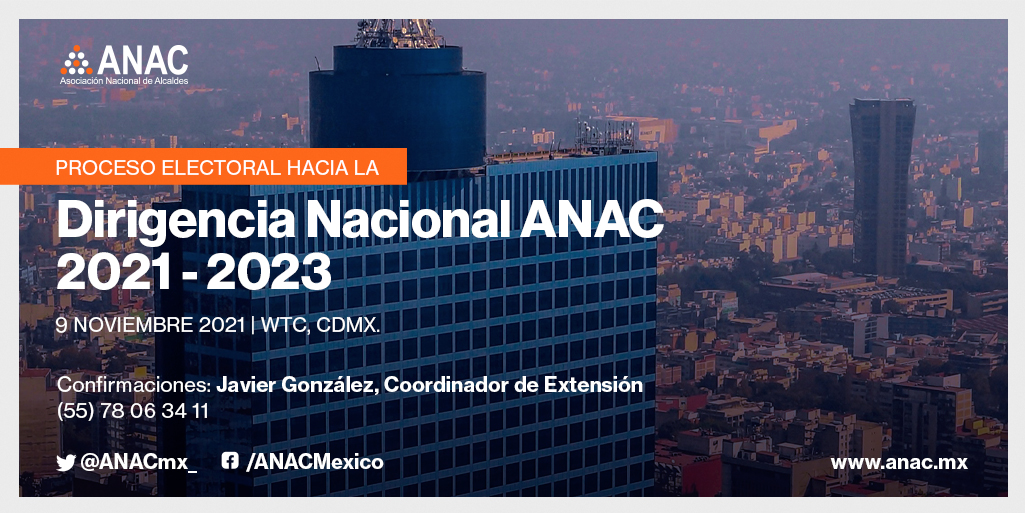 🙌No te pierdas el próximo 9 de noviembre el #ProcesoElectoralANAC para elegir la nueva #DirigenciaNacional 2021-2023, donde estará presente el Pdte. del #PAN: <a href="/MarkoCortes/">Marko Cortés</a>.

🔵 #WTC, #CDMX.

👉 Informes: cutt.ly/TR0FFWE

<a href="/STaboadaMx/">Santiago Taboada</a>, Alc. de <a href="/BJAlcaldia/">Alcaldía de Benito Juárez</a> y Pdte. #ANAC.