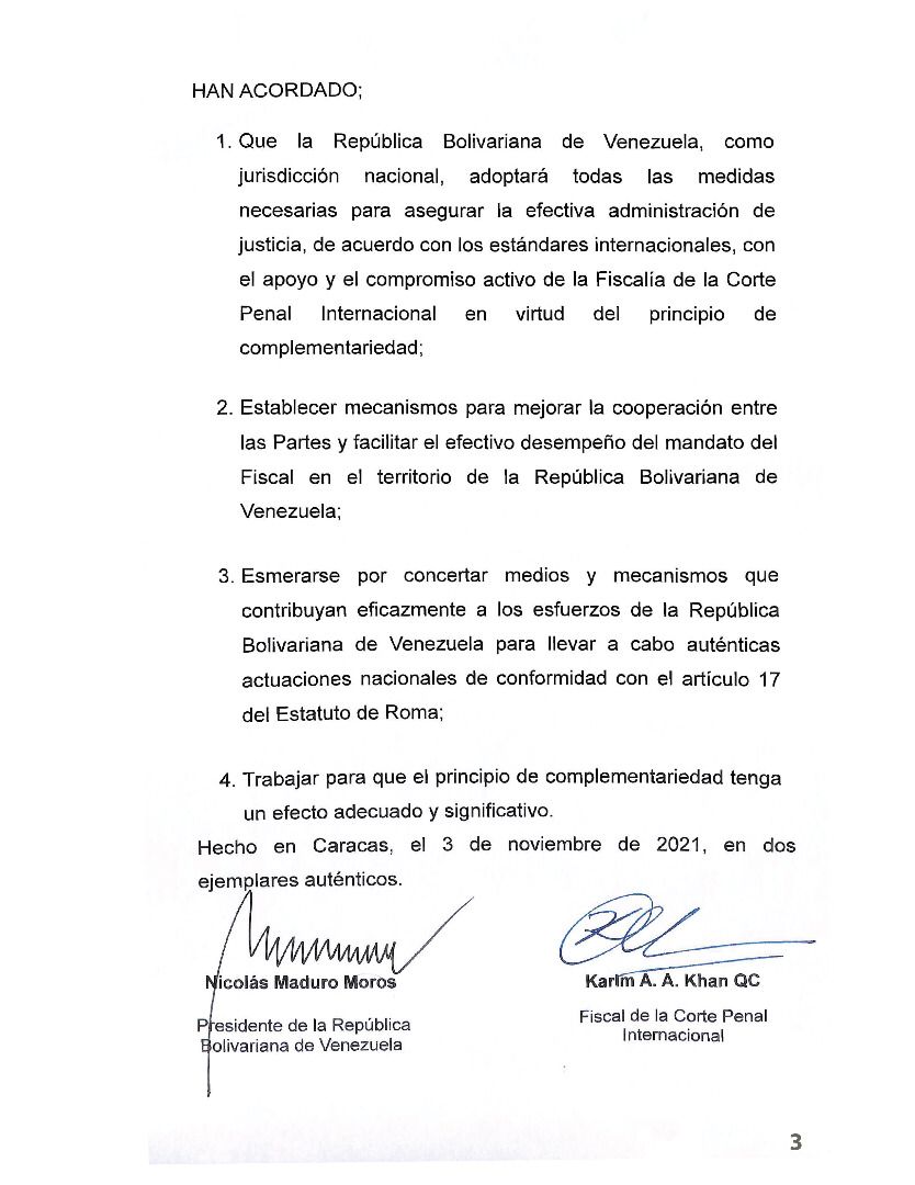 Comparto el Memorándum de entendimiento entre la República Bolivariana de Venezuela y la CPI. Garantizaremos el cumplimiento de este #DocumentoHistórico que marca el inicio de una nueva etapa de diálogo, cooperación y apoyo mutuo para buscar la verdad y la justicia.