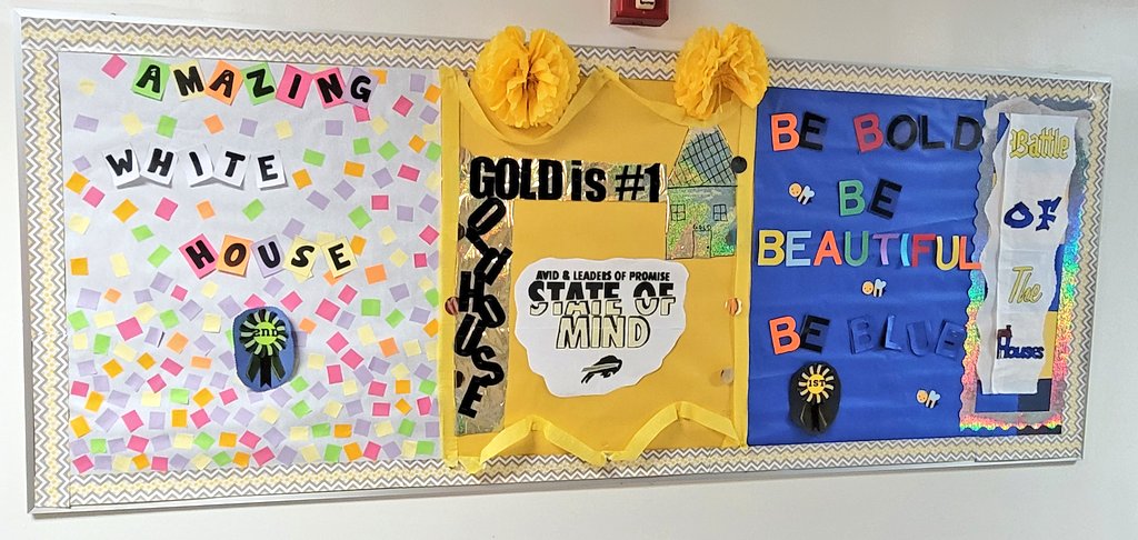 Battle of the Houses Bulletin Board. Leaders of Promise &amp; <a href="/AVIDWoodbury/">AVID Woodbury</a> teaming up to show school spirit! #goherd #woodburypride